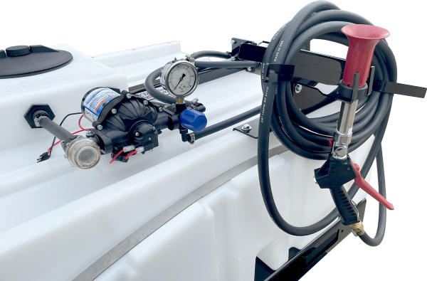 Easily monitor & manage pressure with the integated stainless steel gauge & flow regulator on the Acreage Pro UTV Sprayer