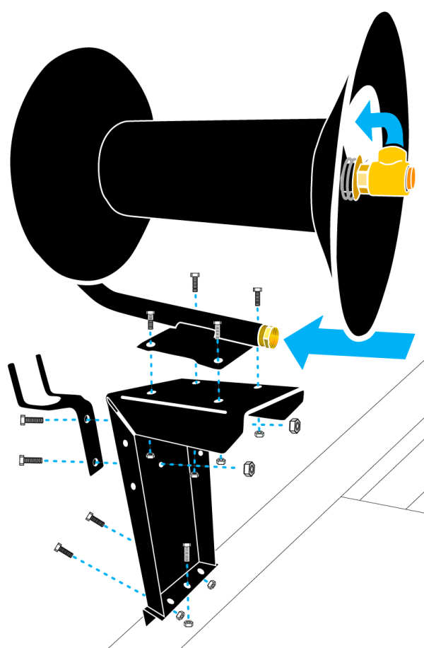 Assembly diagram for the hose reel on a BENCO Farm Pro UTV Sprayer