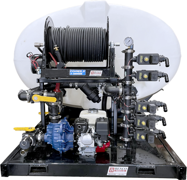 750 gallon BENCO PROFESSIONAL SERIES skid-mounted roadside sprayer--rear view
