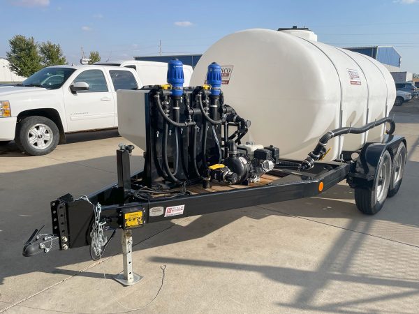 BENCO 1315 gallon custom roadside sprayer / tender trailer with dual Dosatron chemical injection - rear view