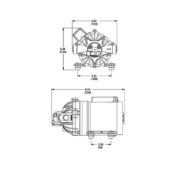 diagram of a Everflo 7.0 GPM Diaphragm pump with quick attach fittings and 60 PSI Switch