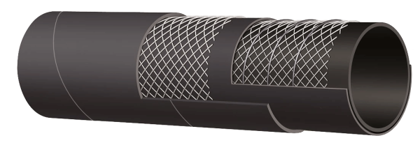 Twin Braid EPDM hose with wire reinforcement to prevent kinks at the fold.